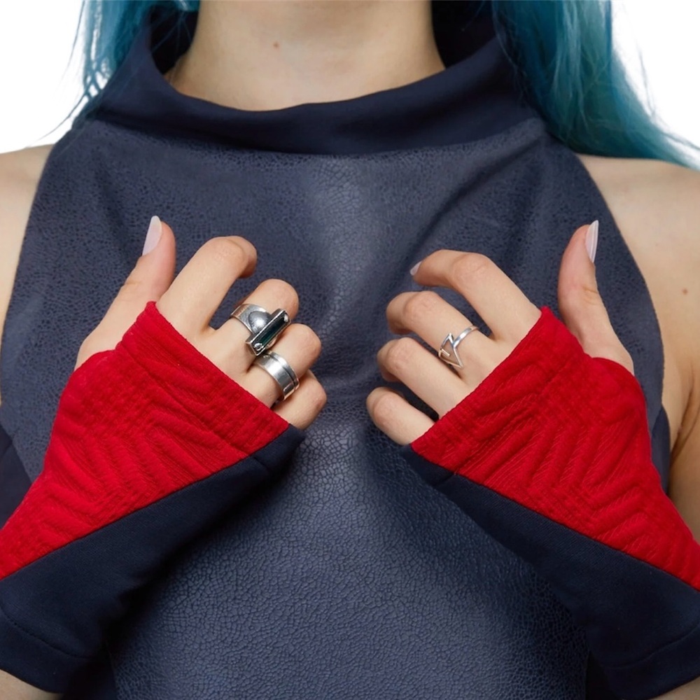 Zolnar Red and Black Unisex WRW2 8 HALF FINGER GLOVES-Medium